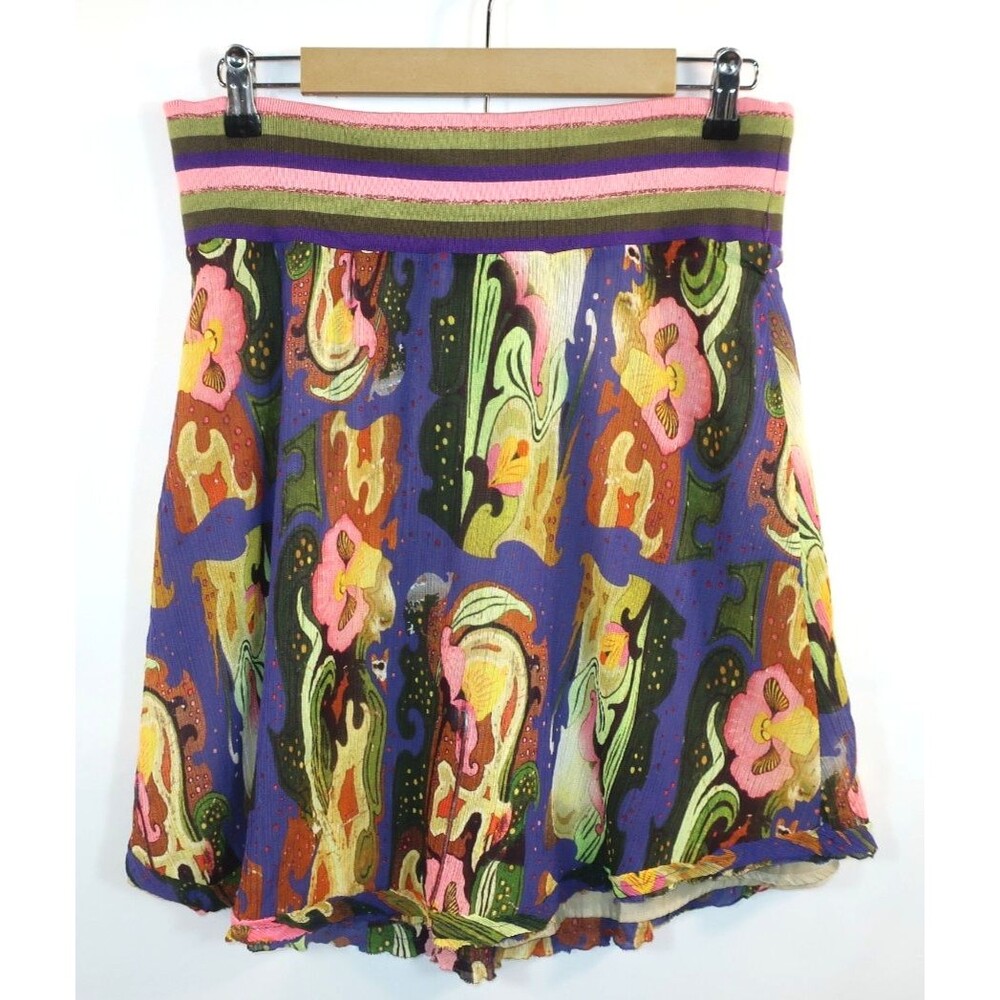 Oilily Silk Blend Abstract Floral Print Flouncy A Line Lined Crepe Size 40 US 10